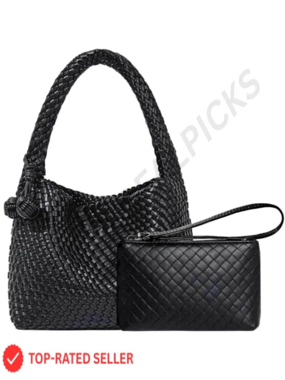 Woven Vegan Leather Hobo Bag with Detachable Clutch, Crossbody Tote